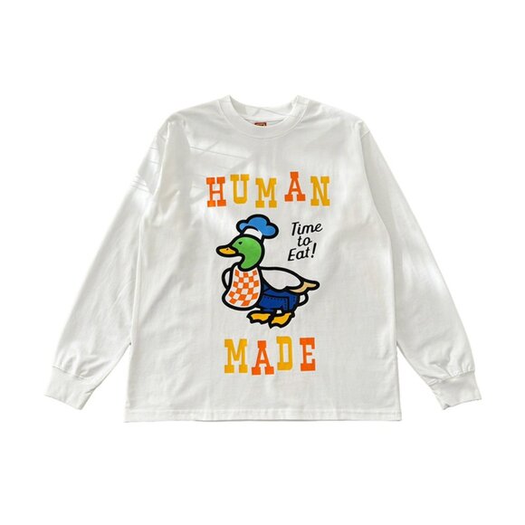 Duck Print White Long-Sleeved Round Neck T-Shirt Human Made - Picture 1 of 6